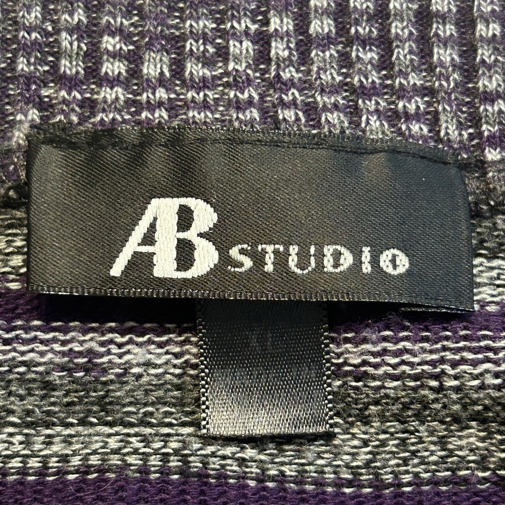 AB Studio Poncho Cape XL Gray‎ Plum Knit Herringbone Boho Crew Neck Oversize - Picture 4 of 4